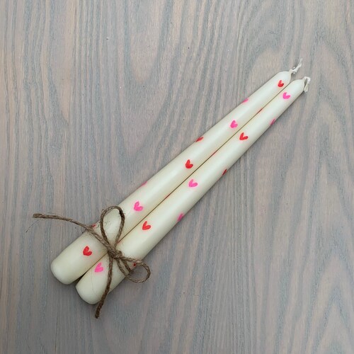 Hand Painted Pink & Red Heart Taper Candles Etsy