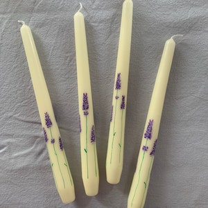 Hand Painted Floral Lavender Taper Candles image 5