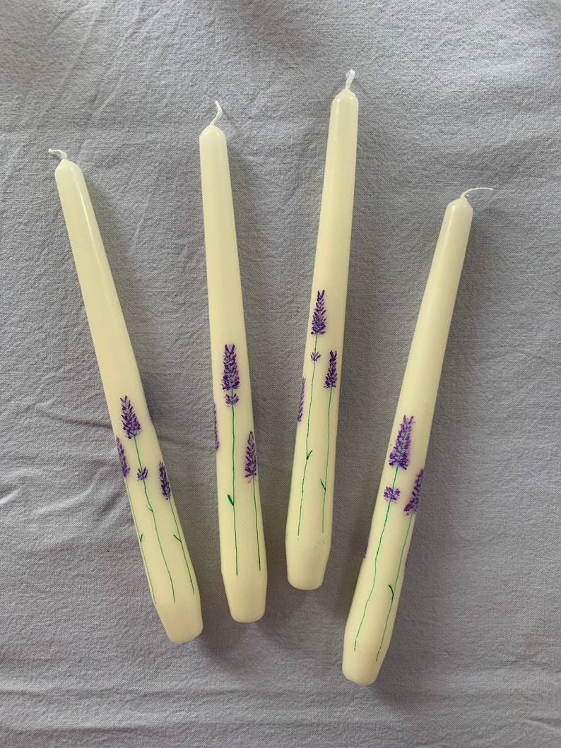 Hand Painted Floral Lavender Taper Candles image 5