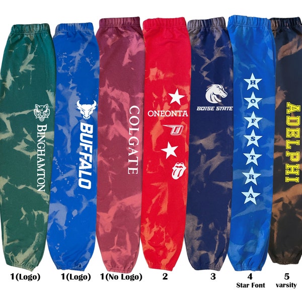 College Sweatpants - ANY SCHOOL - Reverse Tie Dye - bleach Tailgate university apparel - Bed Party Gift - Graduation Gift - Room Decoration