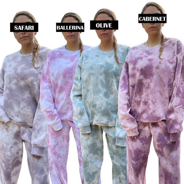 Tie Dye Sweatshirt Set - Weihnachten Sweatshirt - Geschenk 4 Her - College TieDye SweatSuit - Rosa, Mokkabraun, Olivgrün, Maroon Tie Dye Sweats