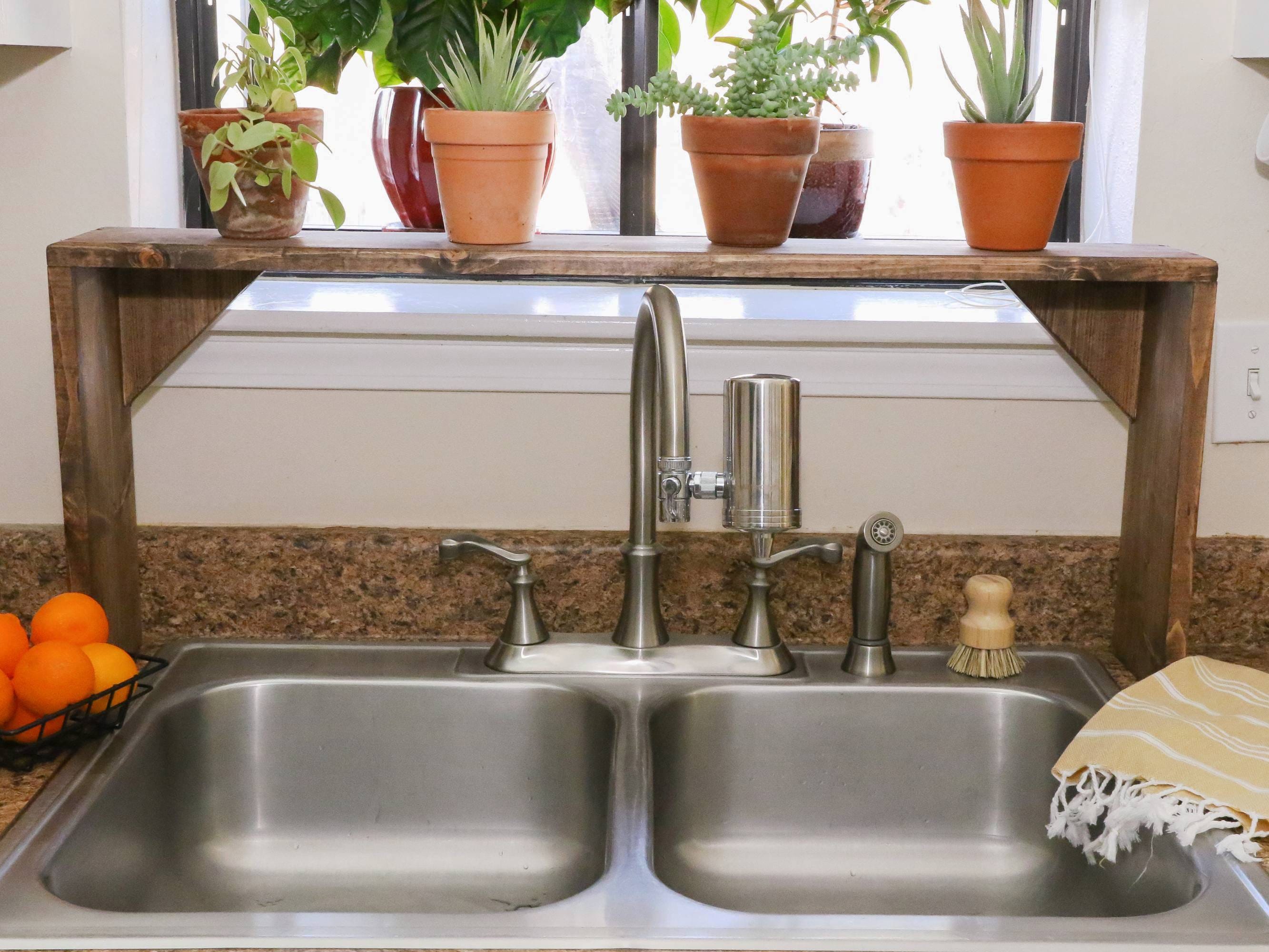 Repupose Over The Sink Shelf ~ Hang upside down over the kitchen window to  use as a plant shelf