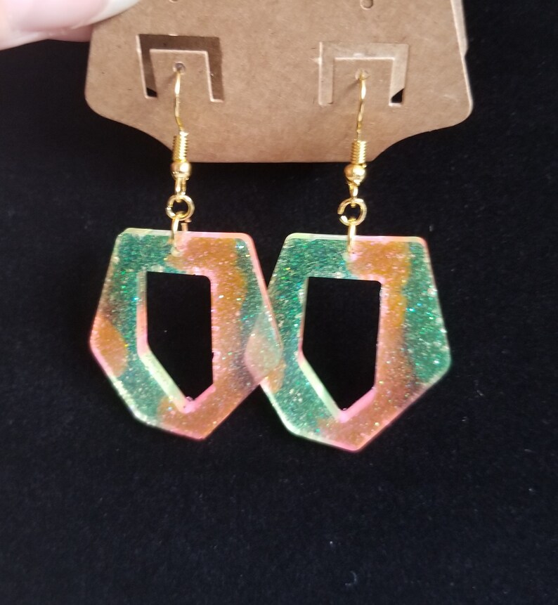Abstract Neon Glitter Resin Dangle Earrings