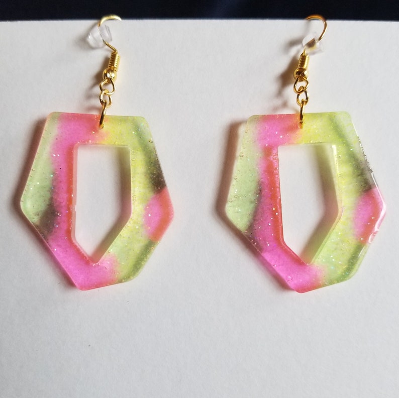Abstract Neon Glitter Resin Dangle Earrings