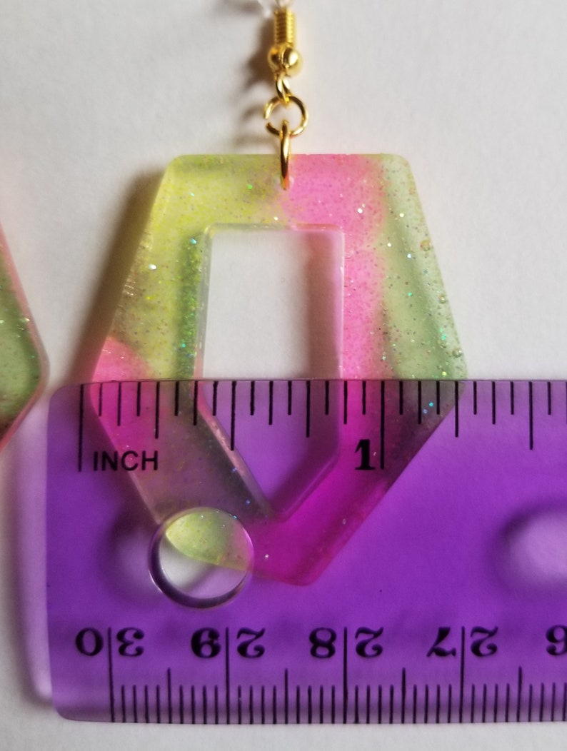 Abstract Neon Glitter Resin Dangle Earrings