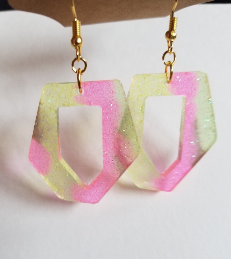 Abstract Neon Glitter Resin Dangle Earrings