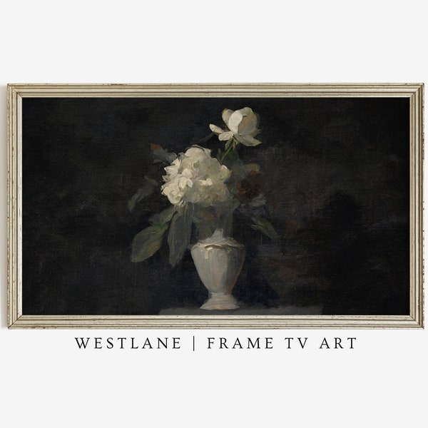 Frame TV Art Dark Floral Still Life Painting | Farmhouse Living Room Decor Samsung TV Art DIGITAL Download TV338