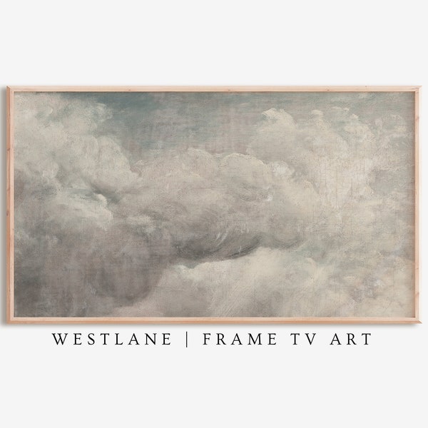 Samsung Frame TV Vintage Moody Clouds Painting | Farmhouse Decor DIGITAL TV Art