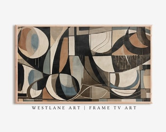 Bruin abstract midden van de eeuw modern | Samsung Frame TV-ART | Woonkamer Decor DIGITALE Download TV358