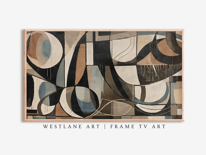 Brown Abstract Mid Century Modern Samsung Frame TV ART Living Room Decor DIGITAL Download TV358 image 1