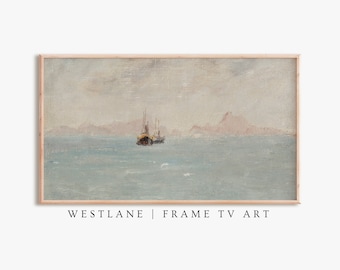 Samsung Frame TV Art | Rustic Vintage Seascape Painting | Downloadable DIGITAL TV217