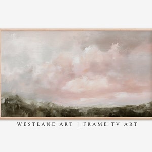 Pink Sky Clouds Painting | Samsung Frame TV Art | Rustic Pastel Farmhouse Country Landscape Art DIGITAL Download TV412