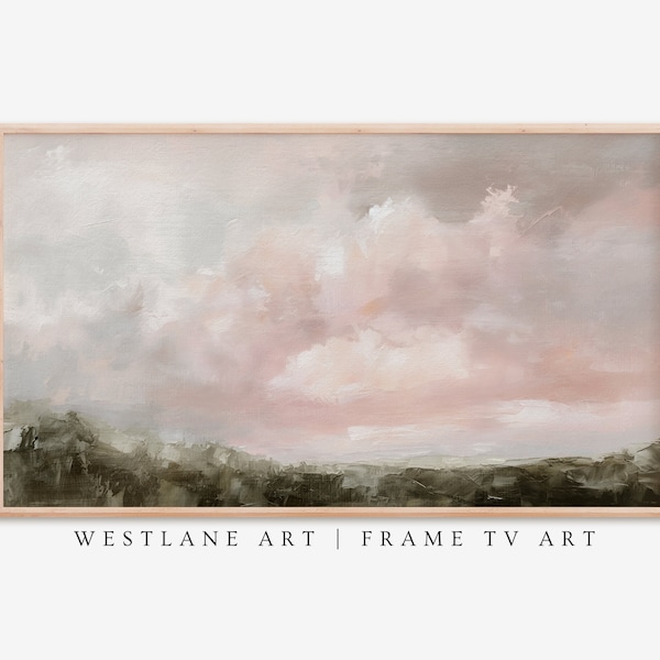 Pink Sky Clouds Painting | Samsung Frame TV Art | Rustic Pastel Farmhouse Country Landscape Art DIGITAL Download TV412