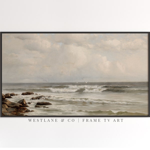 Frame TV Art Vintage Seascape Coastal Painting | Ocean Waves Art | DIGITAL File