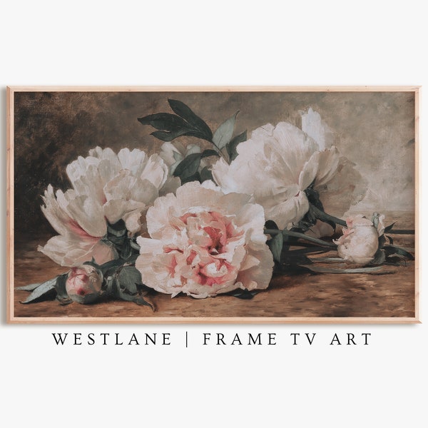 Nature morte florale pour téléviseur avec cadre Samsung | Peinture pivoine vintage | TV NUMÉRIQUE160