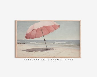 Pink Beach Umbrella Samsung Frame TV Art | Instant Fun Coastal Decor Digital Download Printable Wall Art TV436