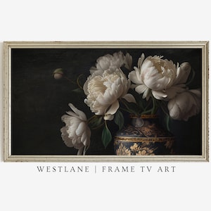 Dark and Moody Painting Peony Flowers Frame TV Art | Vintage Decor Samsung TV Art DIGITAL Download TV330