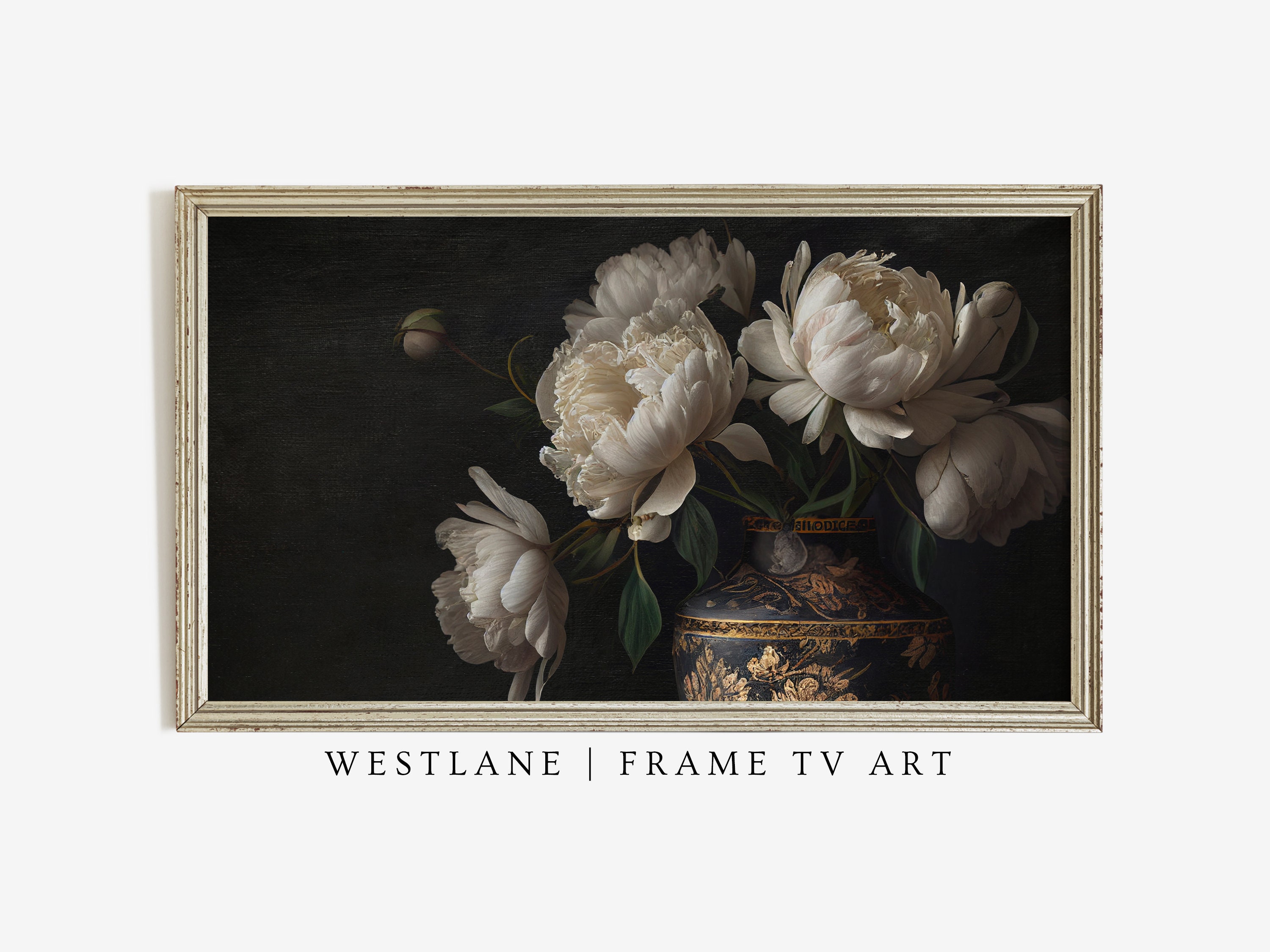 Dark and Moody Painting Peony Flowers Frame TV Art | Vintage Decor Samsung TV Art DIGITAL Download TV330