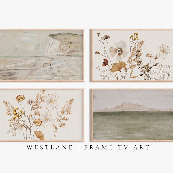 Samsung Frame TV Art SET Neutral Botanical Flowers Coastal Paintings | DIGITAL Download S5