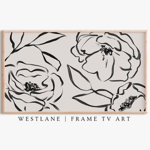 Samsung Frame TV Art | Neutral Roses Botanical Floral Sketch | DIGITAL TV Download