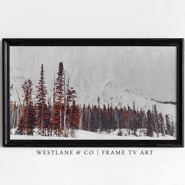 Samsung Frame TV Winter Landscape Painting | Rustic Forest DIGITAL TV Art