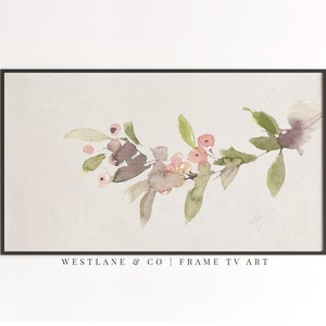 Samsung Frame TV Pink Botanical Winter Holiday Branch | Soft Neutral DIGITAL TV Art