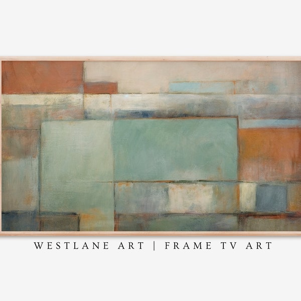 Mid Century Modern Abstract Painting | Teal and Burnt Orange Frame TV ART | Living Room Decor DIGITAL Download TV388