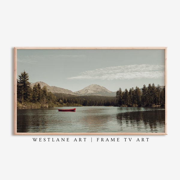 Lake Canoe Landscape Photography FRAME TV Art | Rustic Cabin Lake House Digital Download Printable Wall Art TV1-22