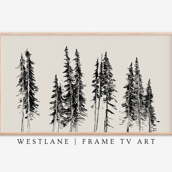 Samsung Frame TV Art Neutral Minimalist Forest Sketch | Rustic Winter DIGITAL TV Art