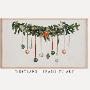 Samsung Frame TV Art Winter Country Farmhouse Holiday Christmas Garland | Digital TV Art TVC-24