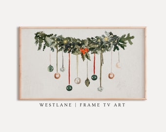Samsung Frame TV Art Winter Country Farmhouse Holiday Christmas Garland | Digital TV Art TVC-24