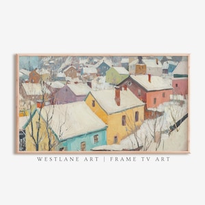Winter Samsung Frame TV Art Cityscape Painting, Scandinavian Christmas Holiday Decor DIGITAL Download TVH45