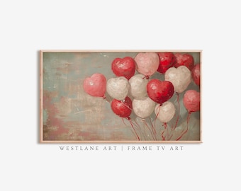 Valentines Day FRAME TV Art Heart Balloons | Vintage Painting Art DIGITAL Download Westlane TVH37