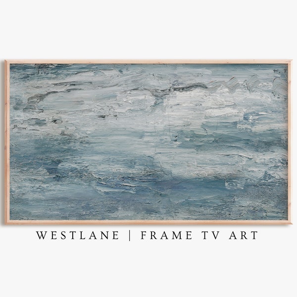 Illustration pour téléviseur avec cadre Samsung | Peinture abstraite de nuages vintage | Téléchargement NUMÉRIQUE bleu TV230