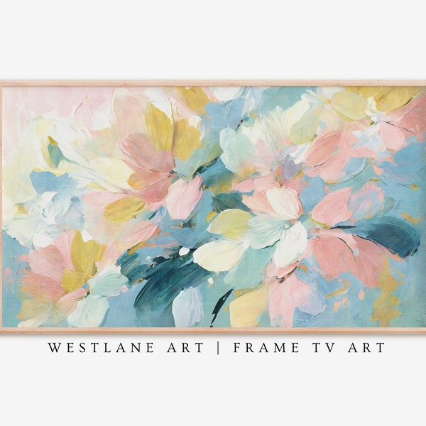 Pastel Abstract Botanical TV ART | Spring Painting | Girls Pink Yellow Blue Living Room Decor DIGITAL Download TV364