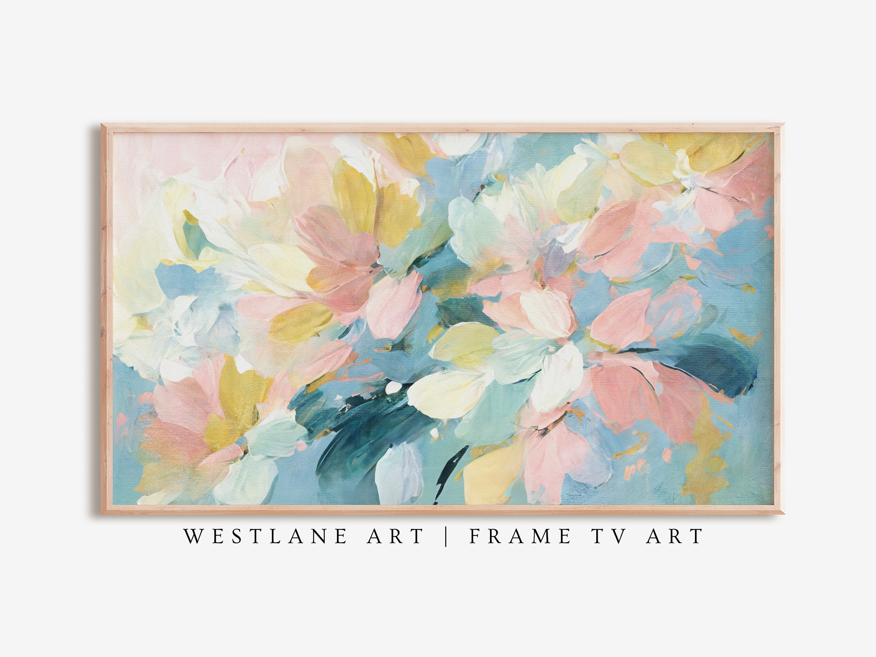 Pastel Abstract Botanical TV ART | Spring Painting | Girls Pink Yellow Blue Living Room Decor DIGITAL Download TV364