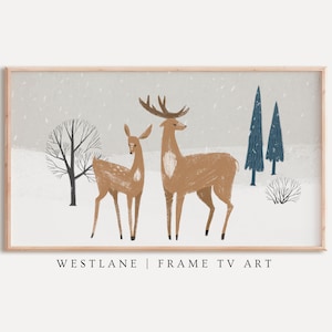 Scandi Christmas Samsung Frame TV Art | Nordic Deer Landscape DIGITAL Download TVC45