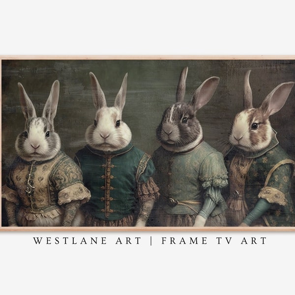 Victorian Vintage Easter Rabbits Spring Frame TV Art Painting | Altered Art TV Decor DIGITAL Download TVH25