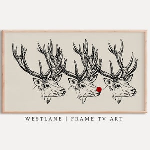 Samsung Frame TV Christmas Reindeer Art | Vintage Rudolph Sketch | DIGITAL Download TVH16R