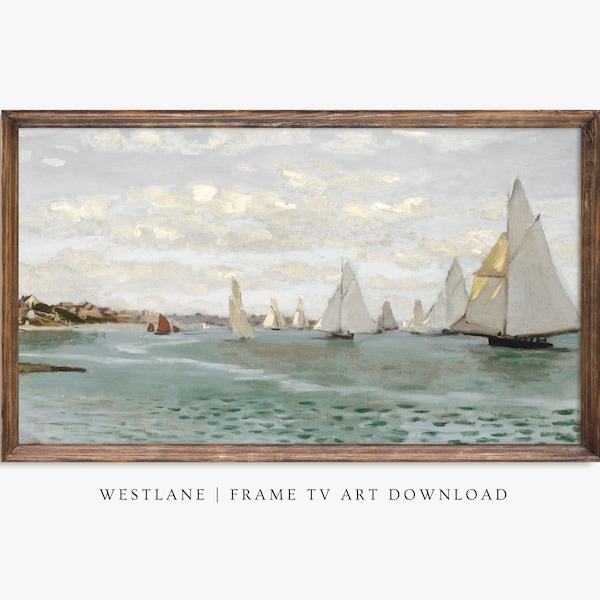 Samsung Frame TV Art | Vintage Lake Painting | Sailboat DIGITAL DOWNLOAD TV130