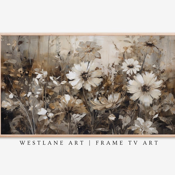 Neutral Wildflower Painting | Samsung Frame TV ART | Living Room Decor DIGITAL Download TV371