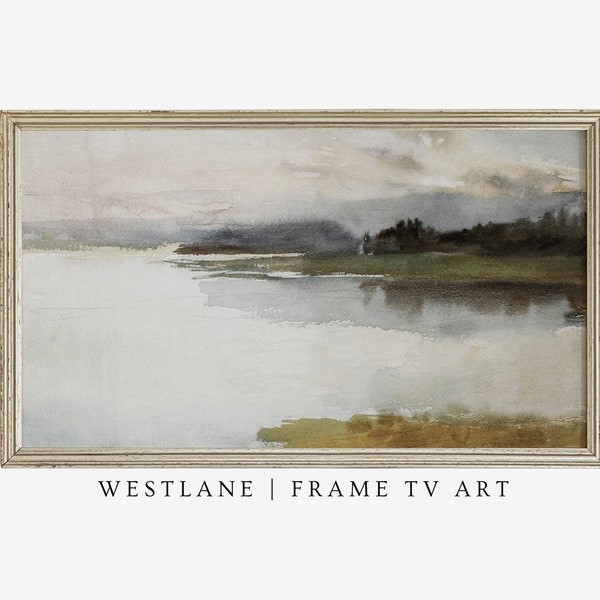 Instant Download Frame TV Art Vintage Lake Landscape Painting | Muted Antique Watercolor | DIGITAL File | TV33