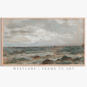 Samsung Frame TV Art Vintage Coastal Painting | Seaside Ocean | DIGITAL TV Download | 77