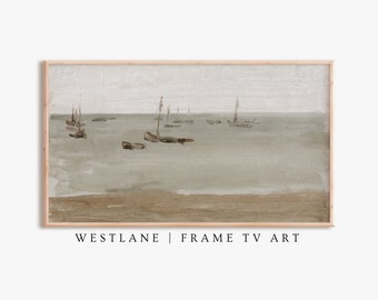 Neutral Samsung Rahmen TV Art | Vintage Küstenlandschaft Gemälde Meerlandschaft | DIGITAL-TV183