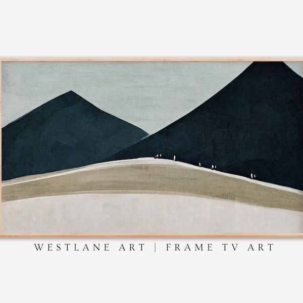 Frame TV ART Mid Century Modern Abstract Mountains Boho | Dark Blue Landscape Decor DIGITAL Download TV349