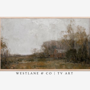 Samsung Frame TV Art Vintage Hazy Autumn Landscape Painting | Country Art | DIGITAL File TV35