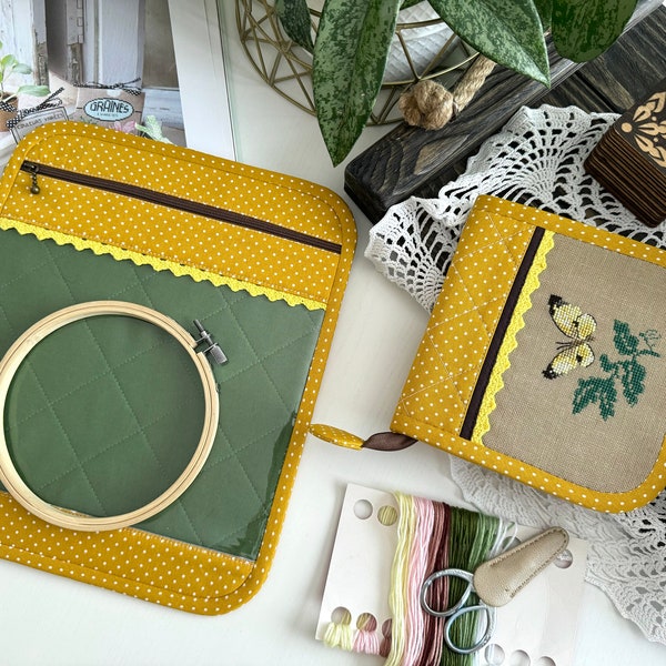 Organizador de tesoura, kit de projeto, envelope de armazenamento, para armazenamento de bordado, estojo para armazenar projeto de bordado, conjunto de armazenamento amarelo