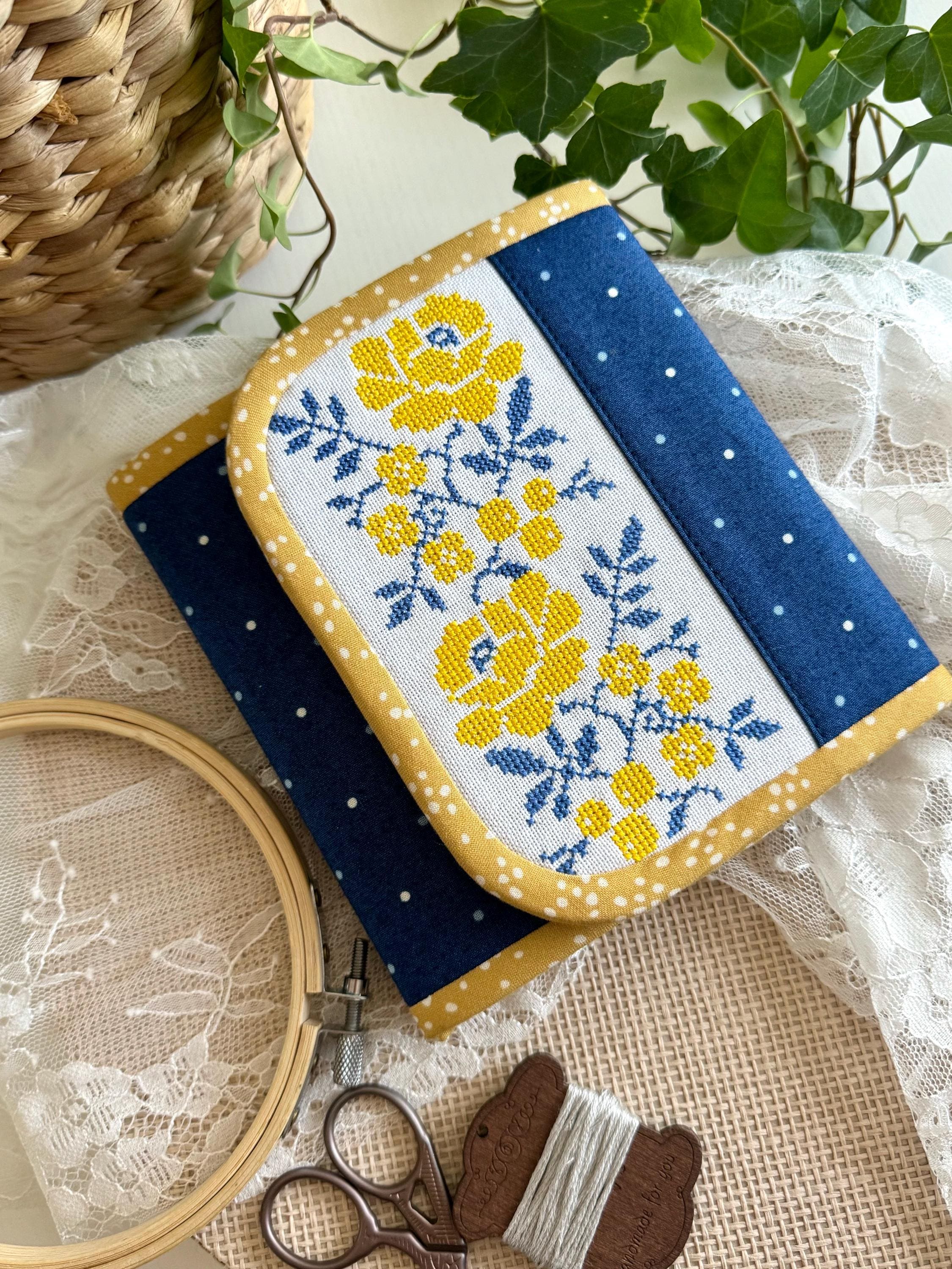 Compact sewing organizer, travel sewing/embroidery tool storage organizer, blue folder organizer for small embroidery project, textile case