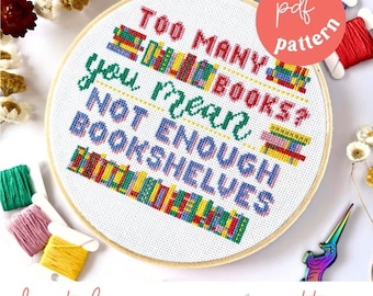 Never Enough Books cross stitch digital pattern, modern cross stitch pdf pattern
