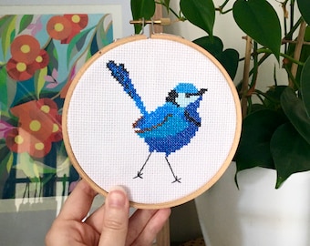 Splendid Fairy-wren modern cross stitch kit - diy beginner craft kit